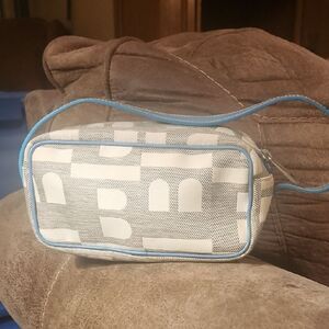 Bally Canvas Gray and White Patterned Mini Tote Bag with Blue trim